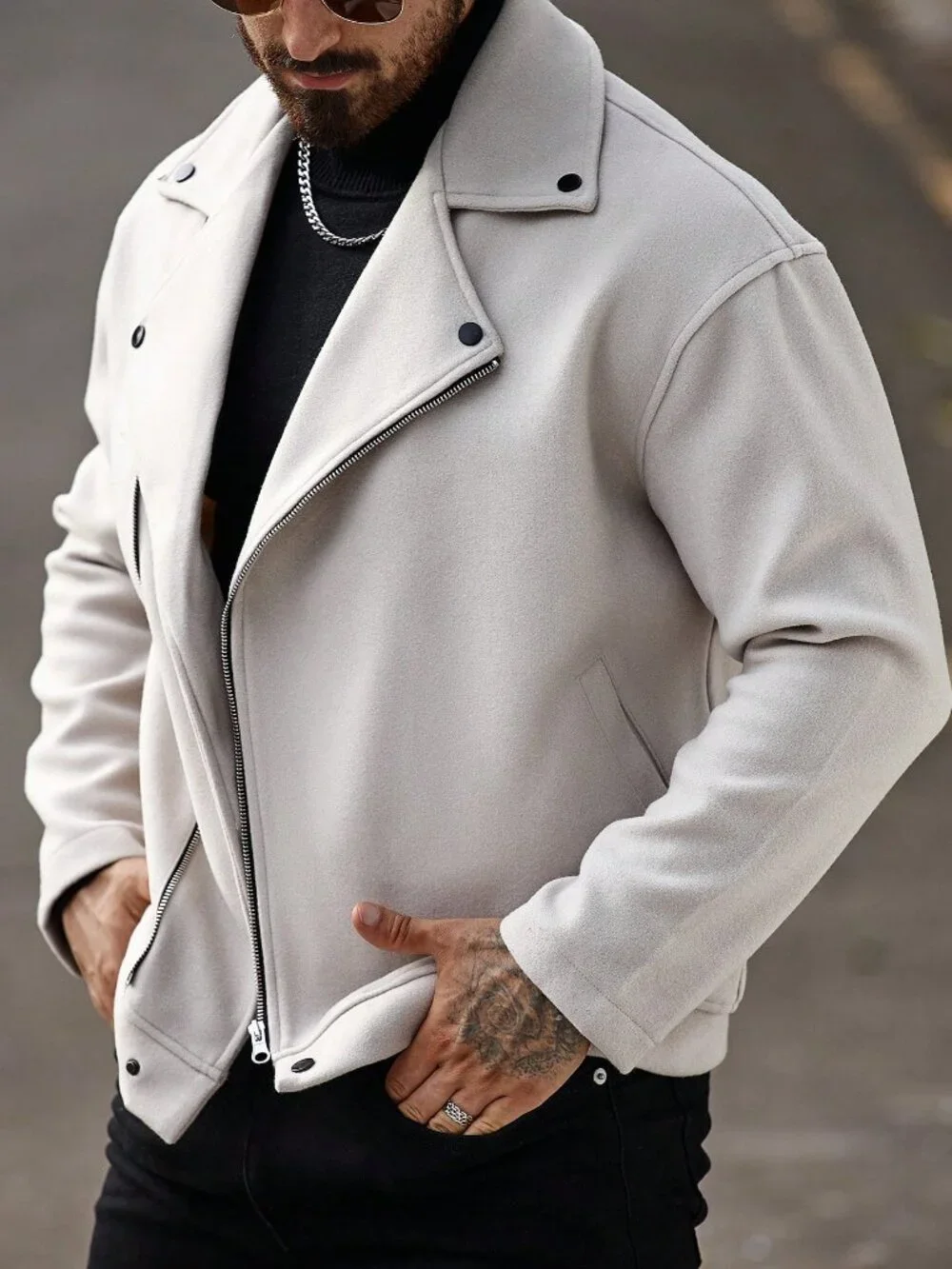 Apricot Casual Men's Long Sleeve Biker Jacket